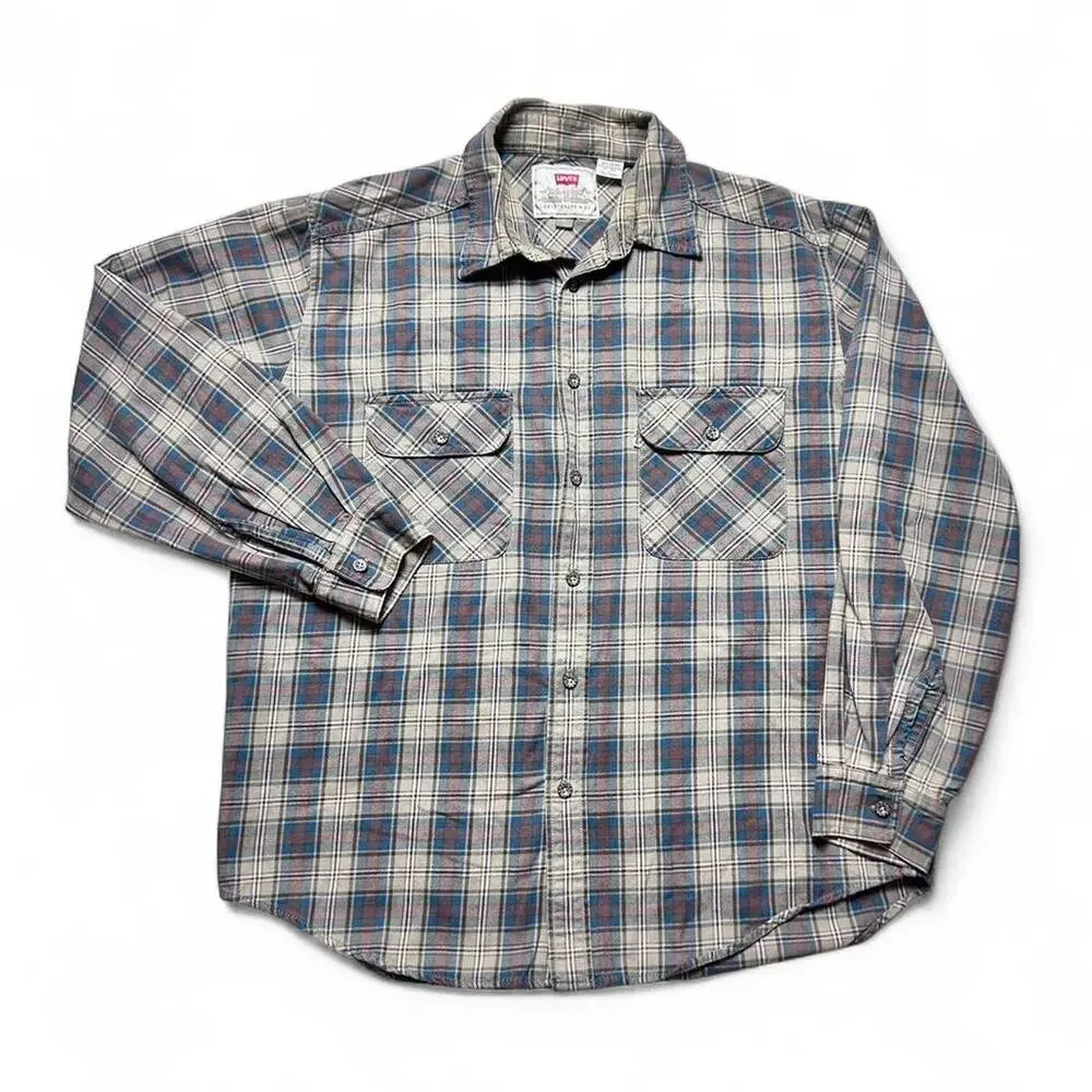 Levi’s Jeans 90s Vintage Plaid Cotton Flannel Button Front Long Sleeve Shirt L